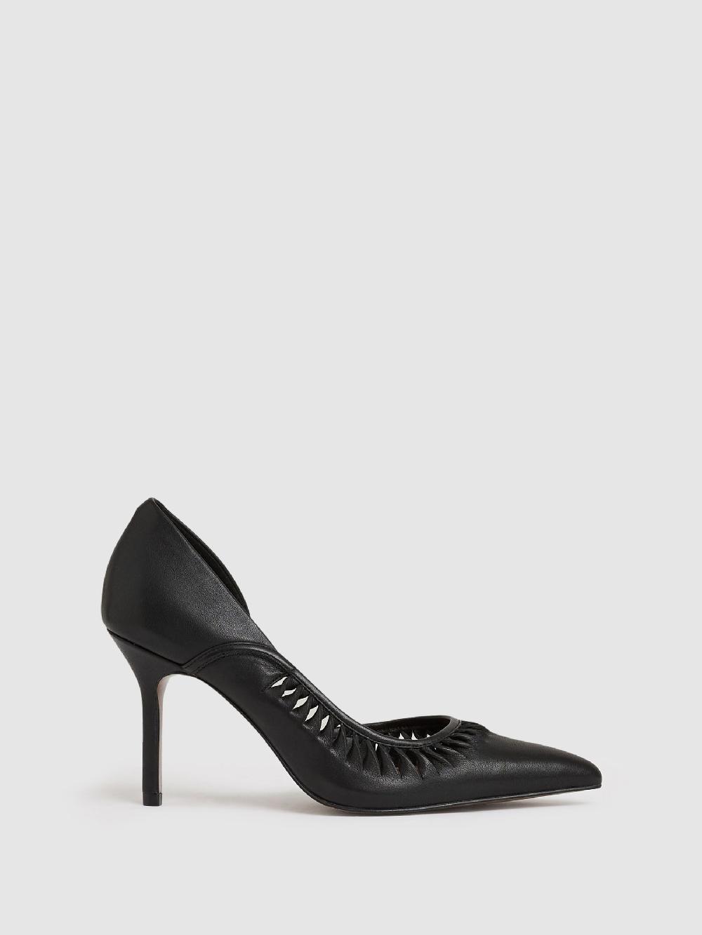Reiss Leather Twist Detail Court Shoes In Black