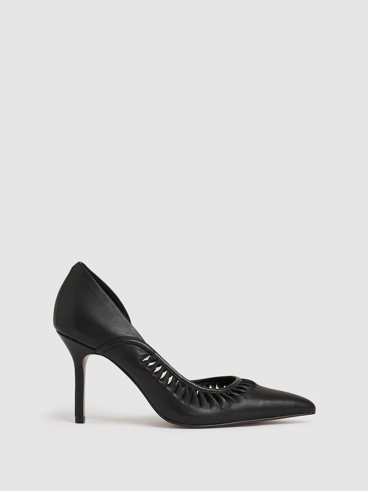 reiss Leather Twist Detail Court Shoes in Black