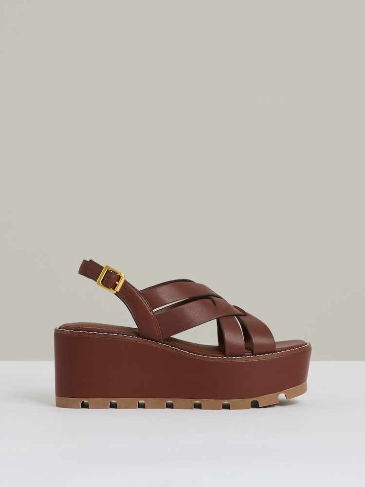 reiss Leather Wedge Platform Sandals in Tan