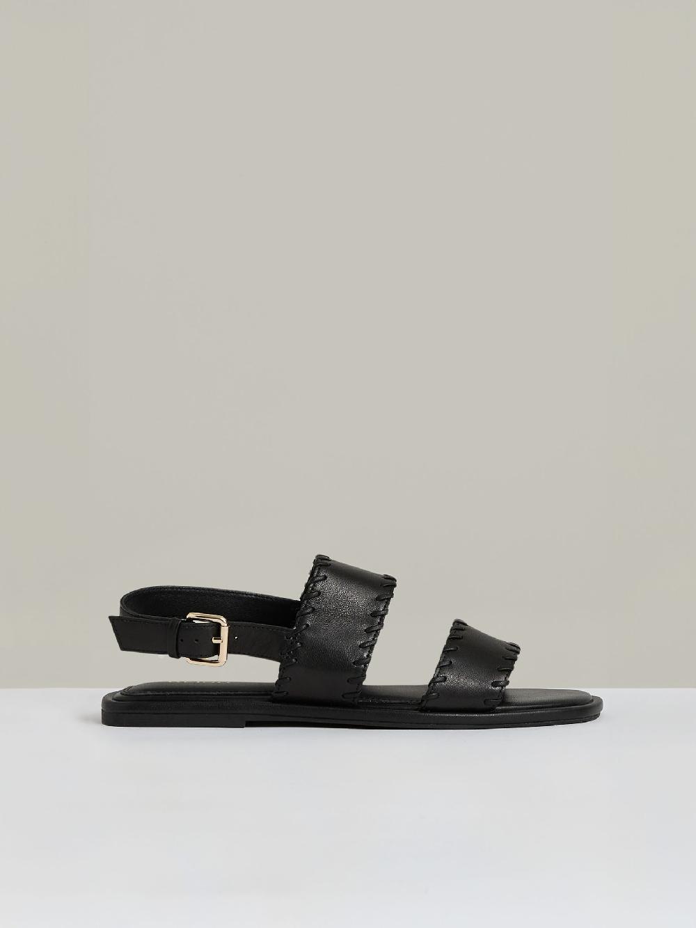 Reiss Leather Whipstitch-Trim Sandals In Black