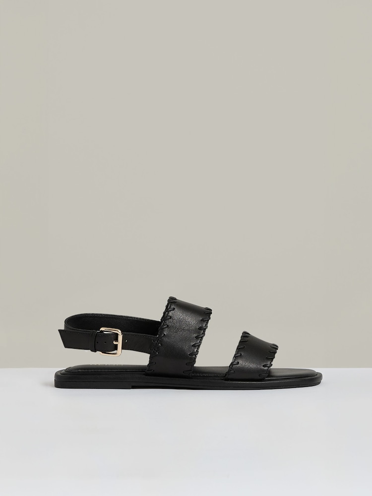 reiss Leather Whipstitch-Trim Sandals in Black
