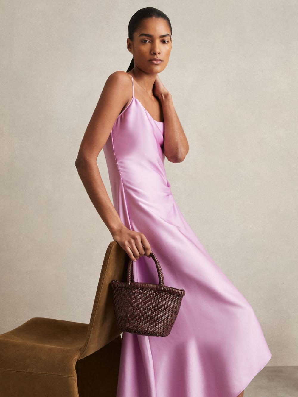 Reiss Leather Woven Mini Tote Bag In Chocolate