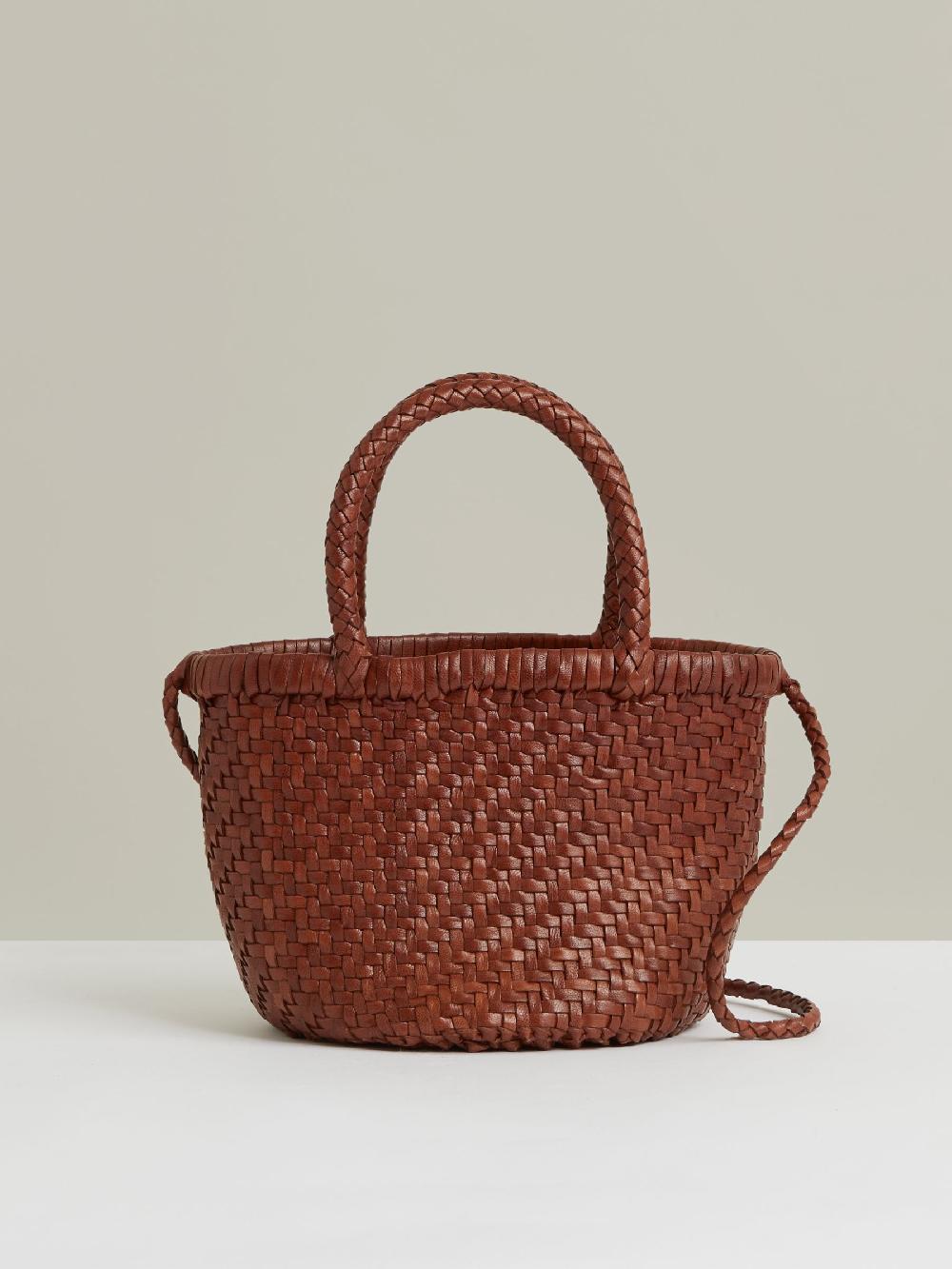 Reiss Leather Woven Mini Tote Bag In Tan