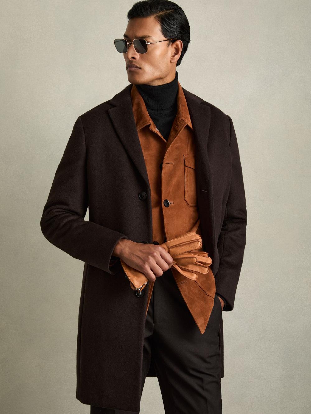 Reiss Leather Zip-Side Gloves In Tan