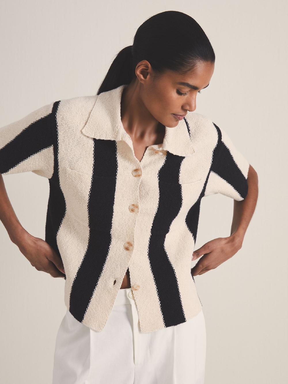 Reiss Reiss | Les 100 Ciels Stripe Knit Shirt In Black/Ivory