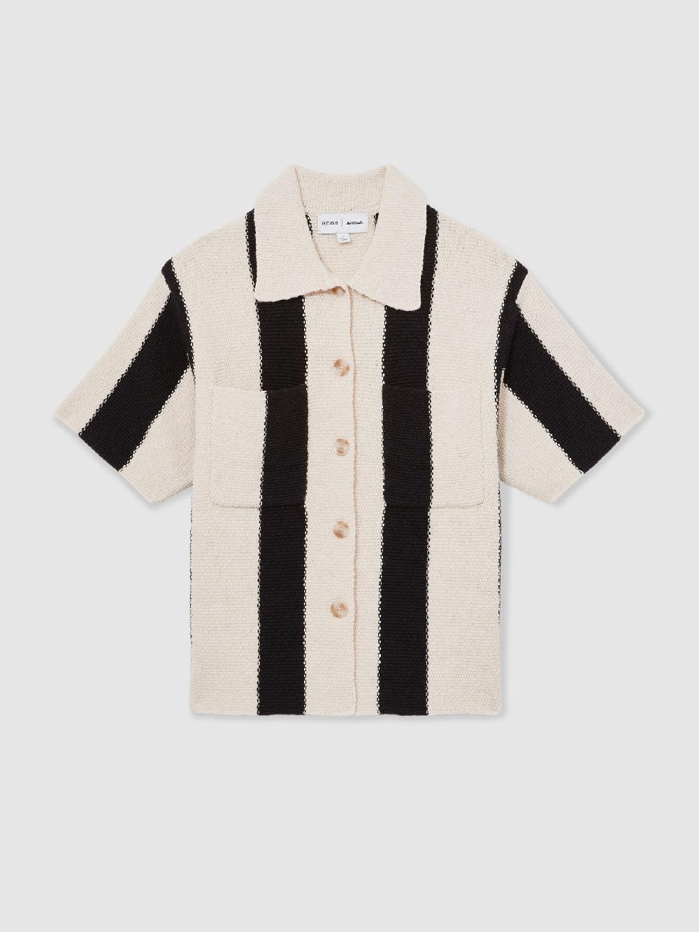 Reiss Reiss | Les 100 Ciels Stripe Knit Shirt In Black/Ivory