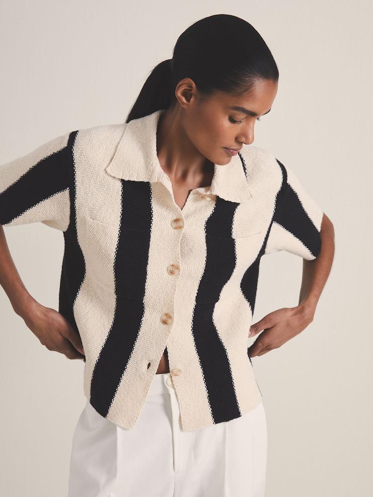 reiss Reiss | Les 100 Ciels Stripe Knit Shirt in Black/Ivory