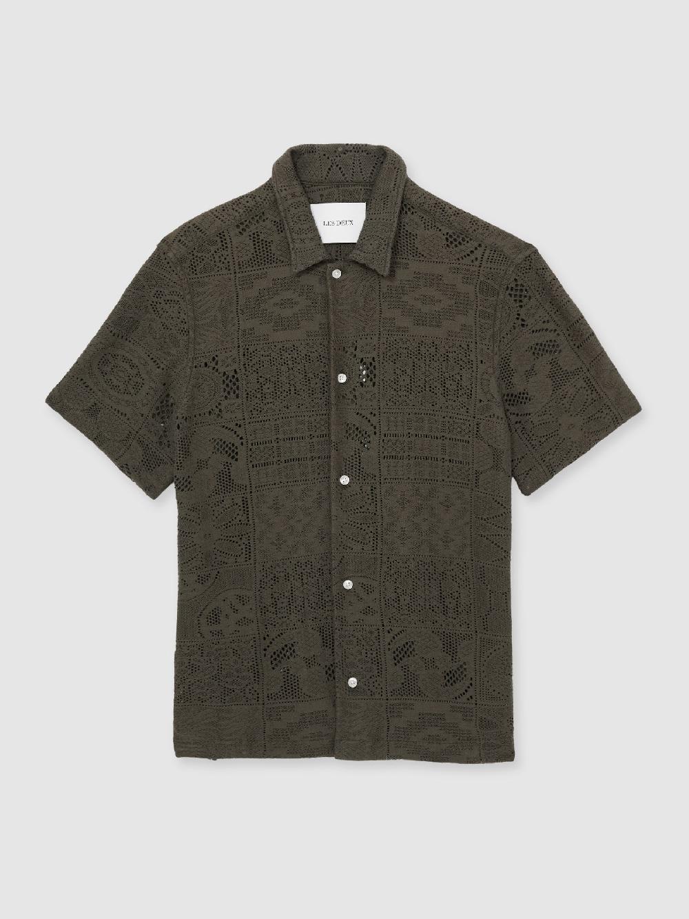 Reiss Les Deux Blend Lace Shirt In Olive Green