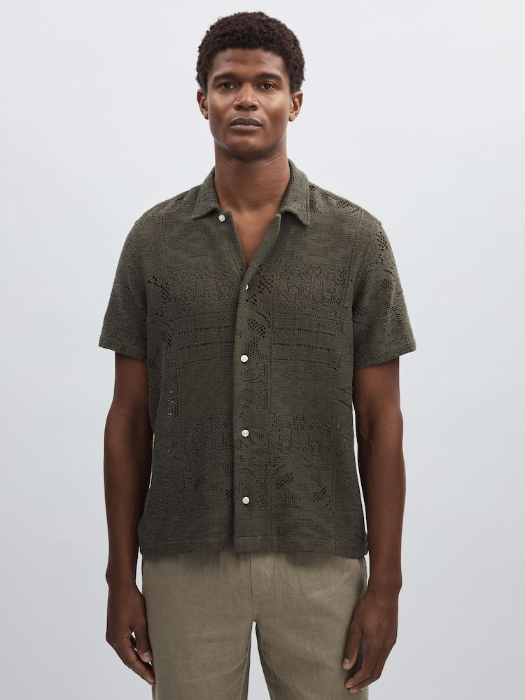 reiss Les Deux Blend Lace Shirt in Olive Green