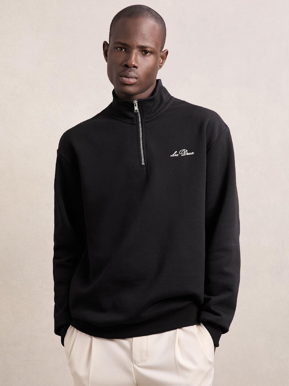 Reiss Les Deux Cotton Half-Zip Sweatshirt In Black