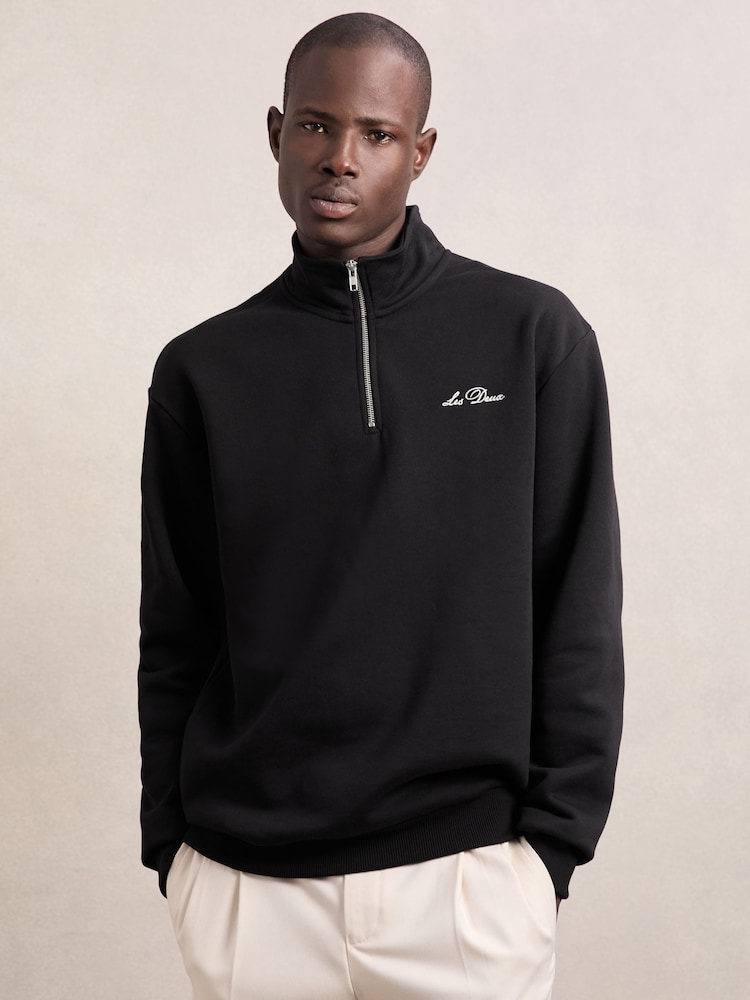 reiss Les Deux Cotton Half-Zip Sweatshirt in Black