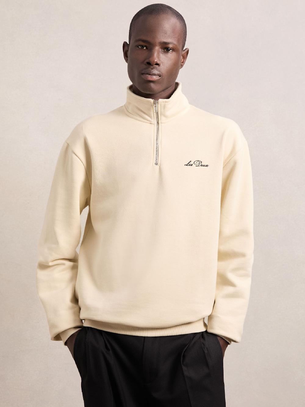 Reiss Les Deux Cotton Half-Zip Sweatshirt In Ivory