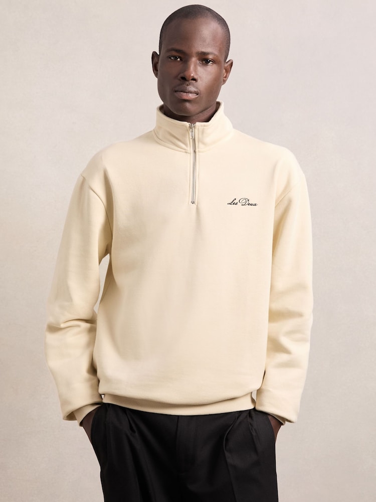 reiss Les Deux Cotton Half-Zip Sweatshirt in Ivory