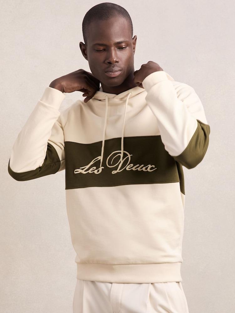reiss Les Deux Cotton Logo Rugby Hoodie in Ivory