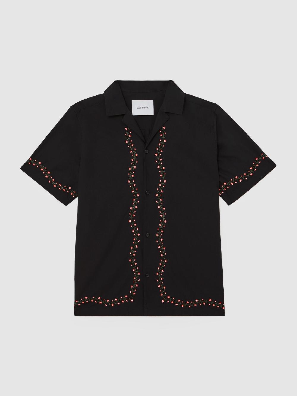 Reiss Les Deux Floral-Embroidered Shirt In Black