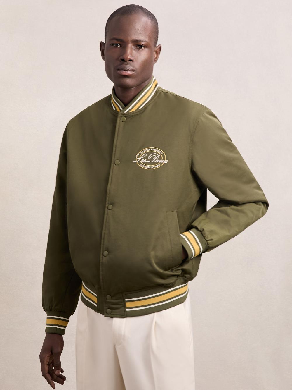 Reiss Les Deux Tech Varsity Jacket In Olive Night
