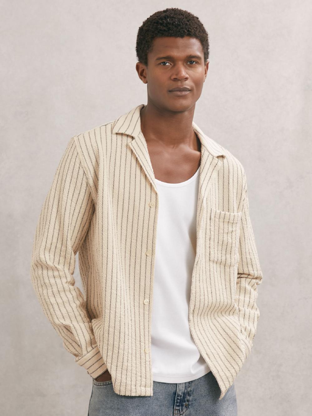 Reiss Les Deux Textured Stripe Overshirt In Ivory