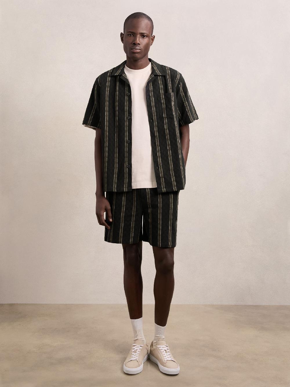 Reiss Les Deux Textured Stripe Shorts In Black