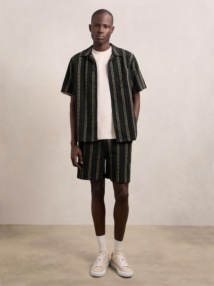 reiss Les Deux Textured Stripe Shorts in Black