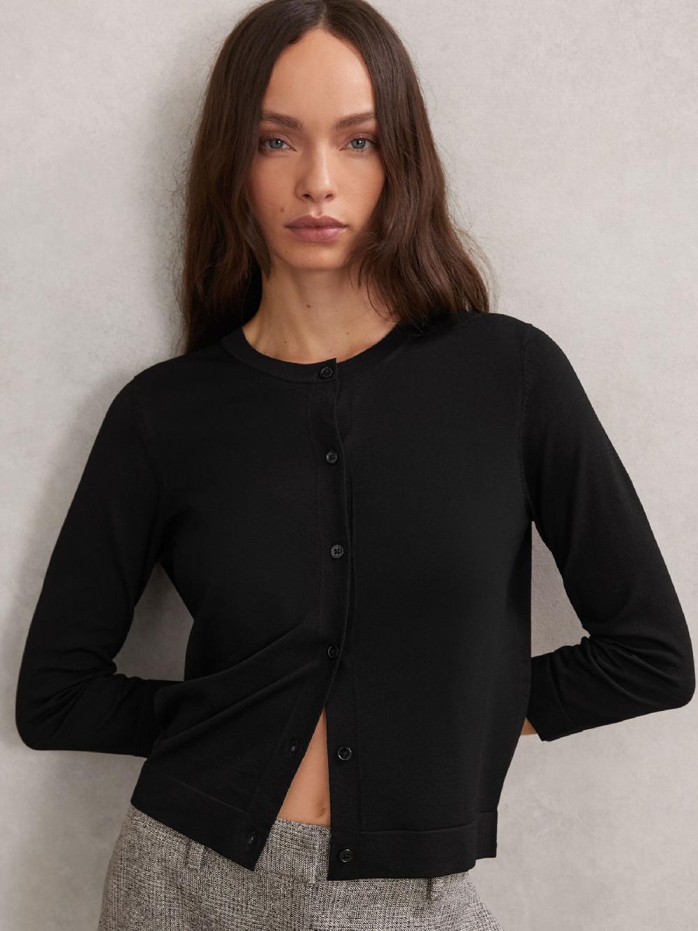 Reiss Lightweight Cropped Cardigan In Black