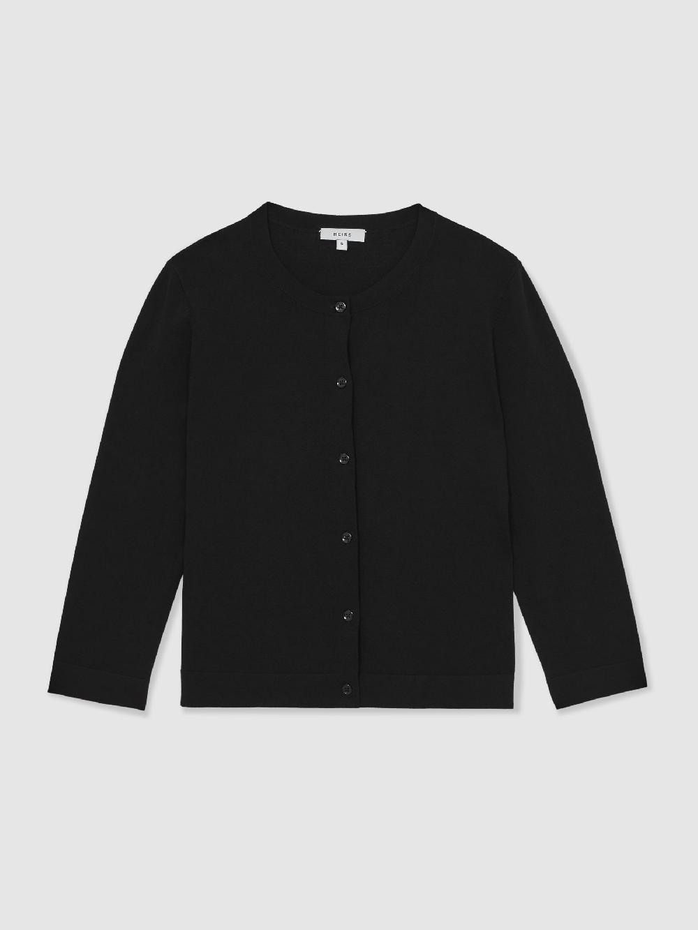 Reiss Lightweight Cropped Cardigan In Black