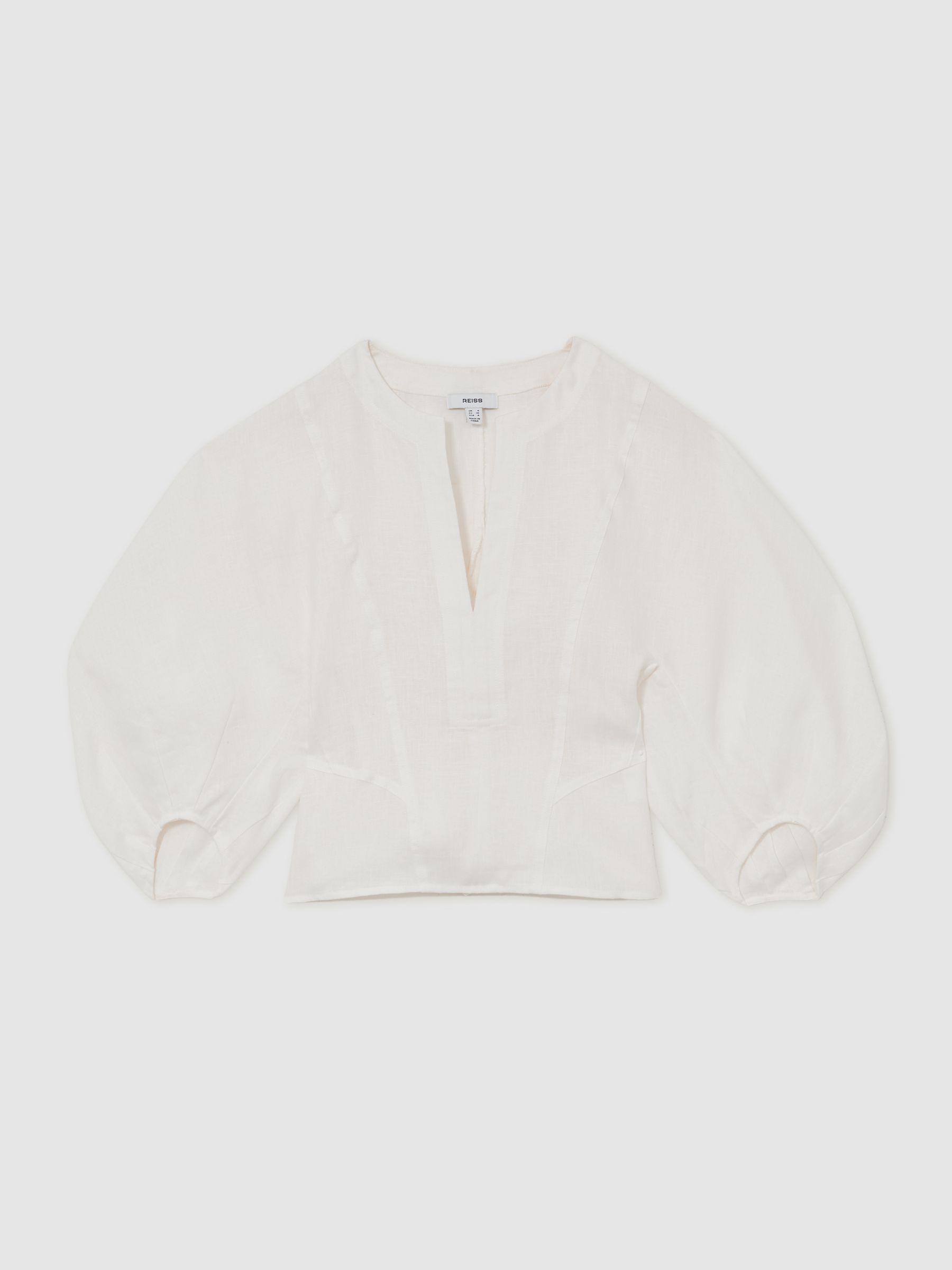 Reiss Linen Balloon-Sleeve Top In Ivory