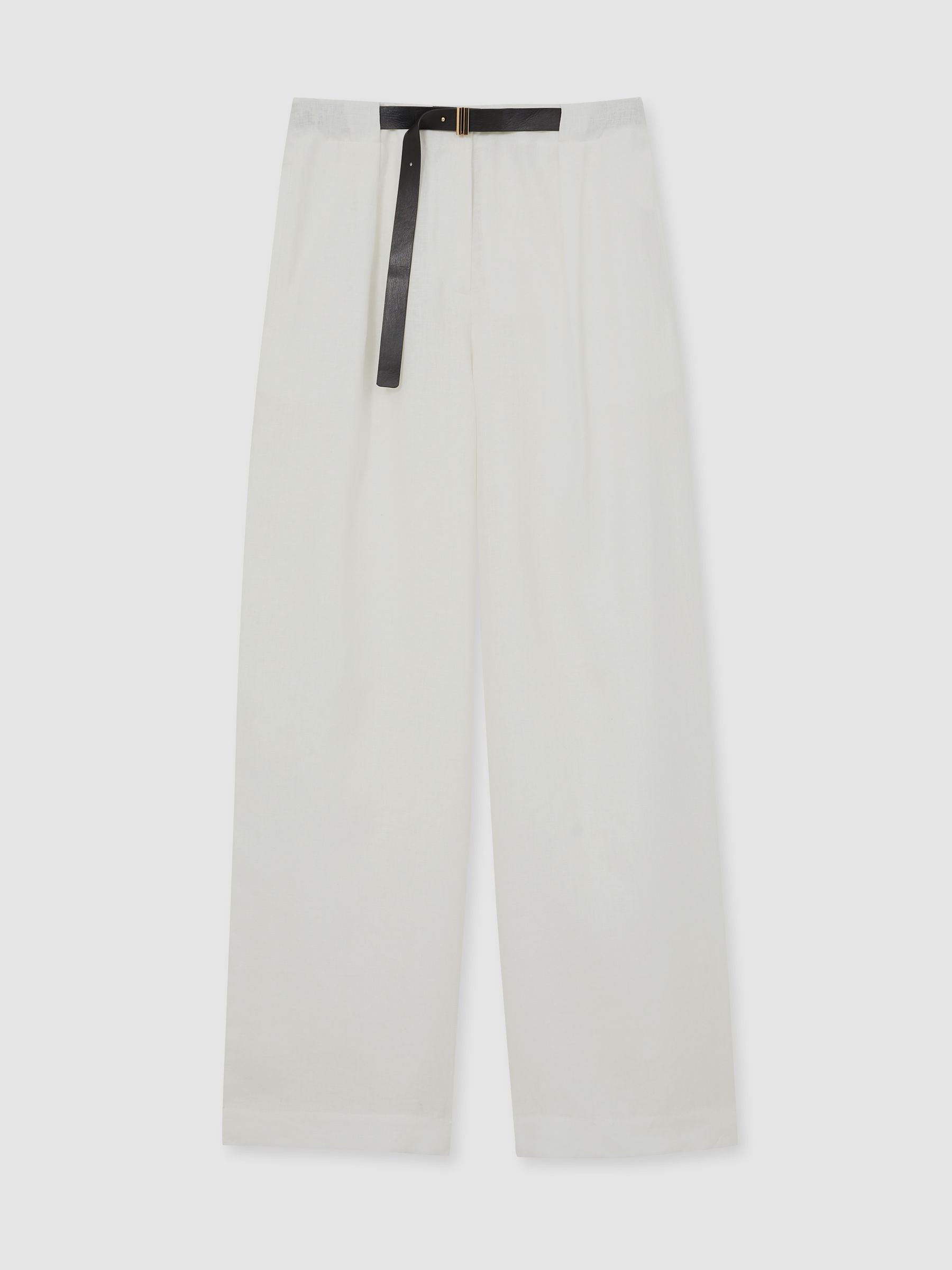 Reiss Linen Belted Wide-Leg Trousers In White