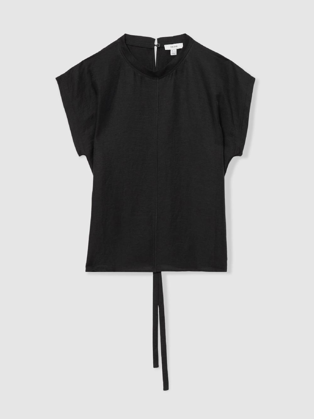 Reiss Linen-Blend Cap-Sleeve T-Shirt In Black
