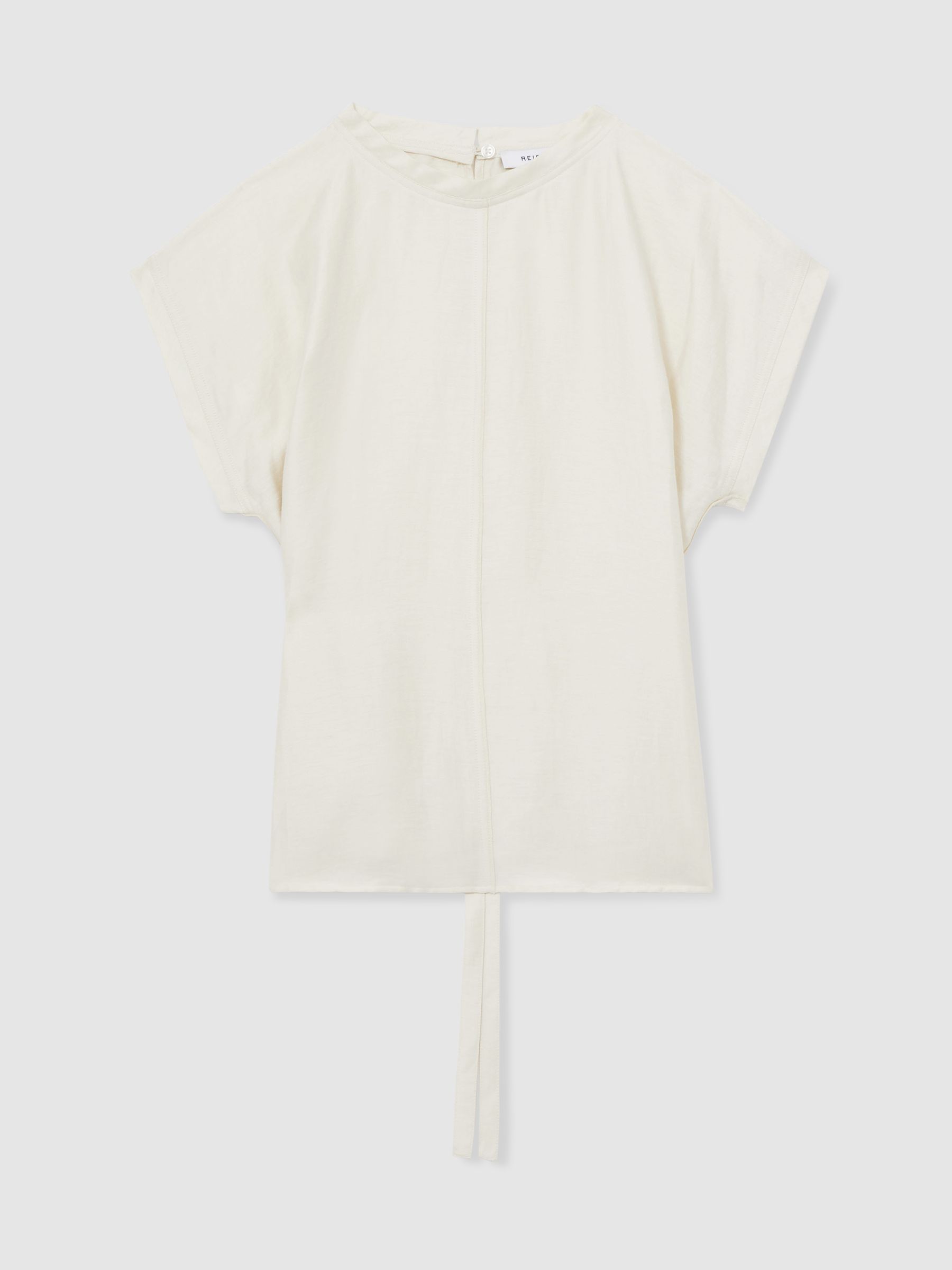 Reiss Linen-Blend Cap-Sleeve T-Shirt In Cream