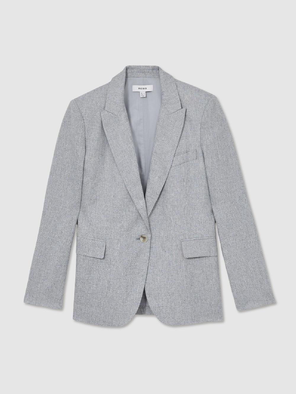 Reiss Linen-Blend Single-Breasted Blazer In Blue