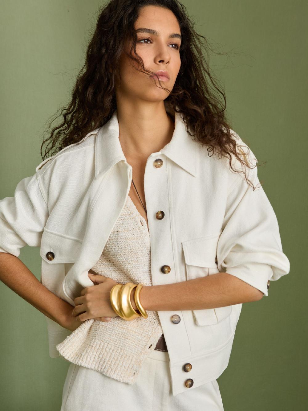 Reiss Linen-Blend Twin-Pocket Jacket In White