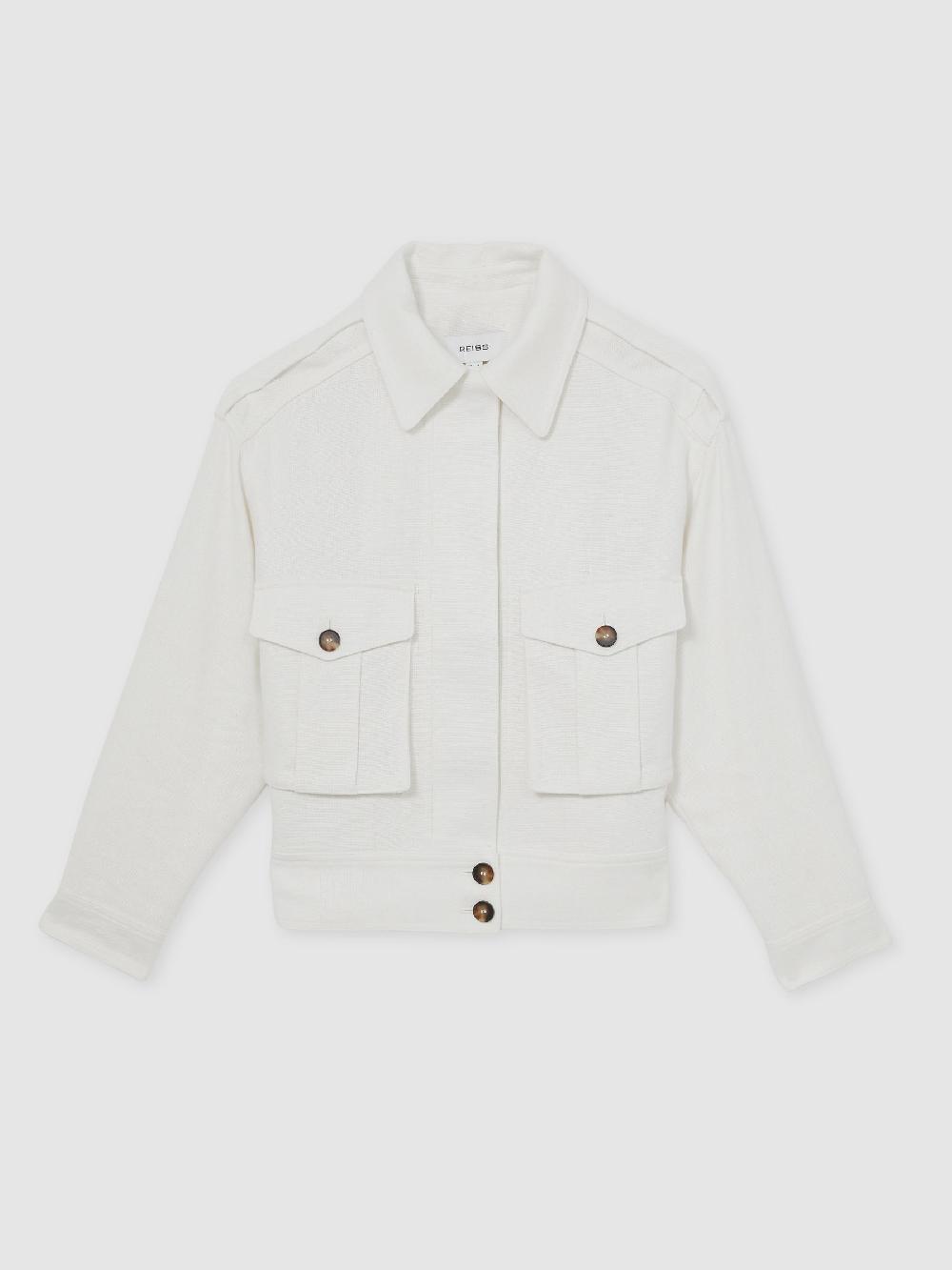 Reiss Linen-Blend Twin-Pocket Jacket In White