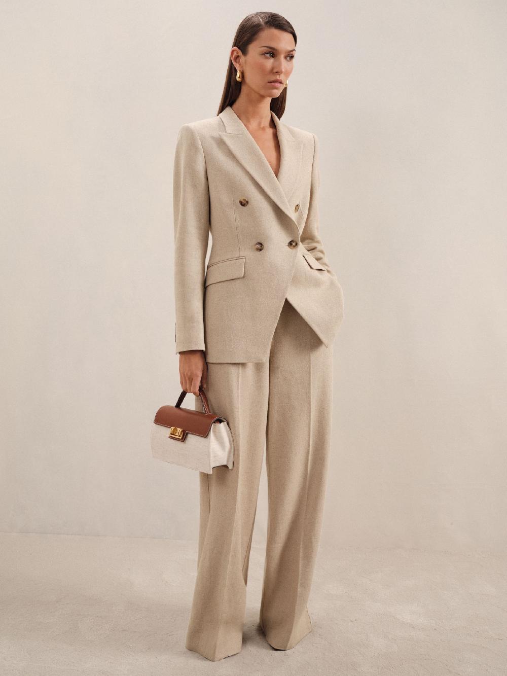 Reiss Linen-Blend Wide-Leg Trousers In Neutral