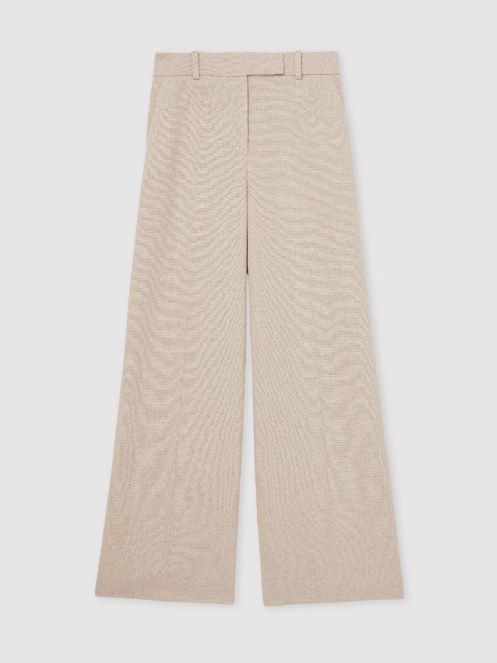 Reiss Linen-Blend Wide-Leg Trousers In Neutral