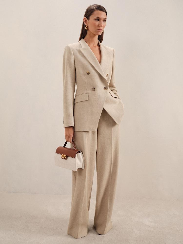 reiss Linen-Blend Wide-Leg Trousers in Neutral