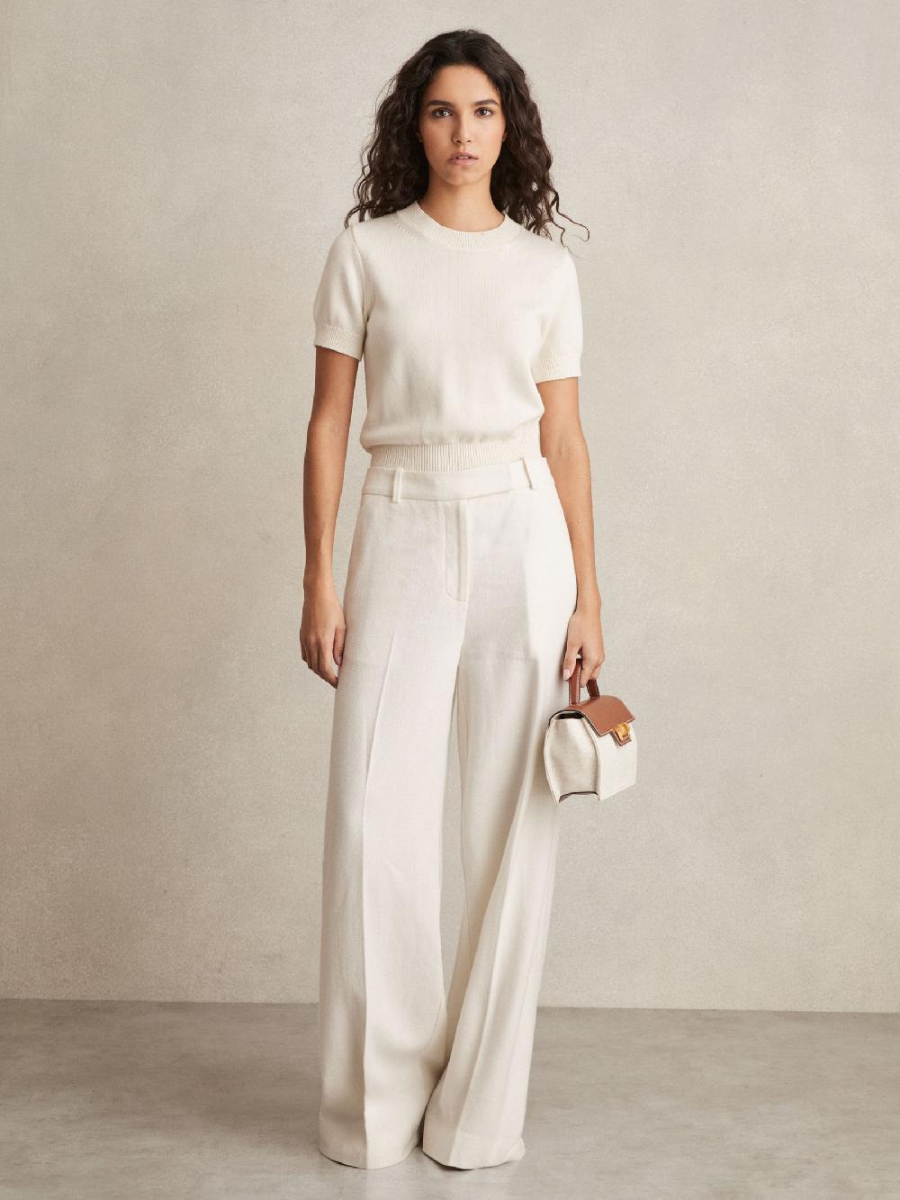 Reiss Linen-Blend Wide-Leg Trousers In White