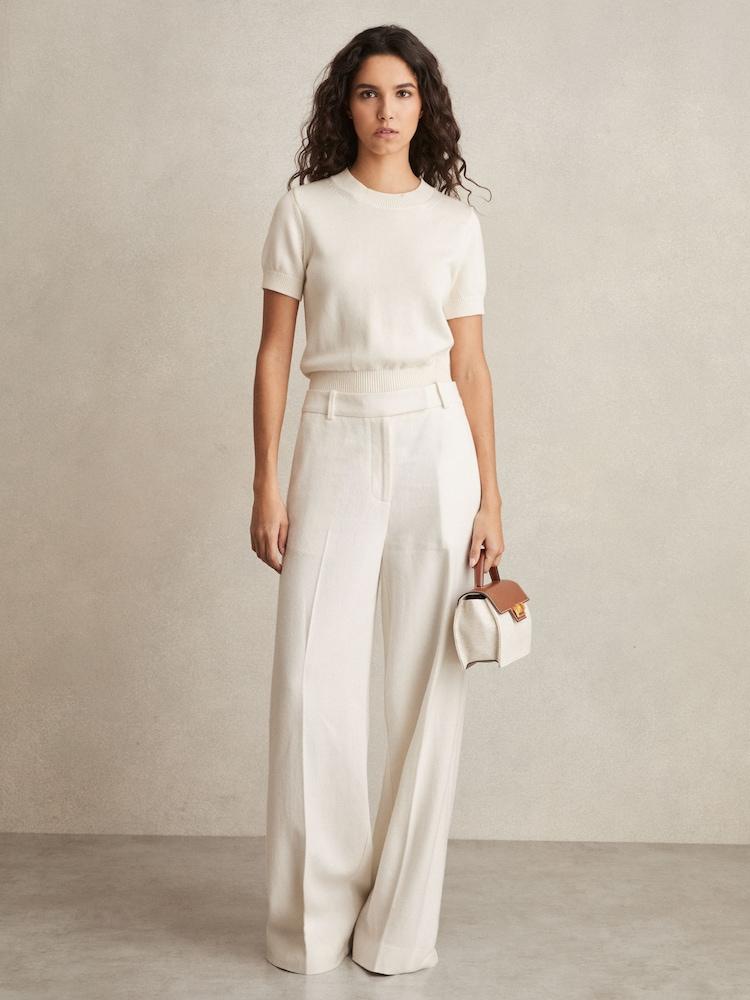 reiss Linen-Blend Wide-Leg Trousers in White