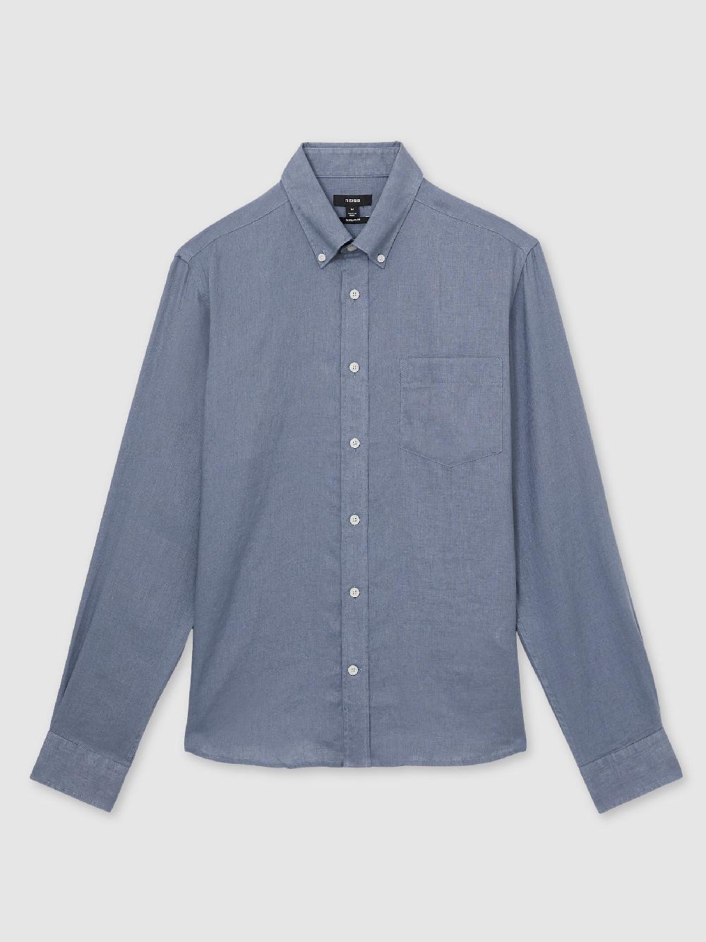 Reiss Linen Button-Through Shirt In Airforce Blue