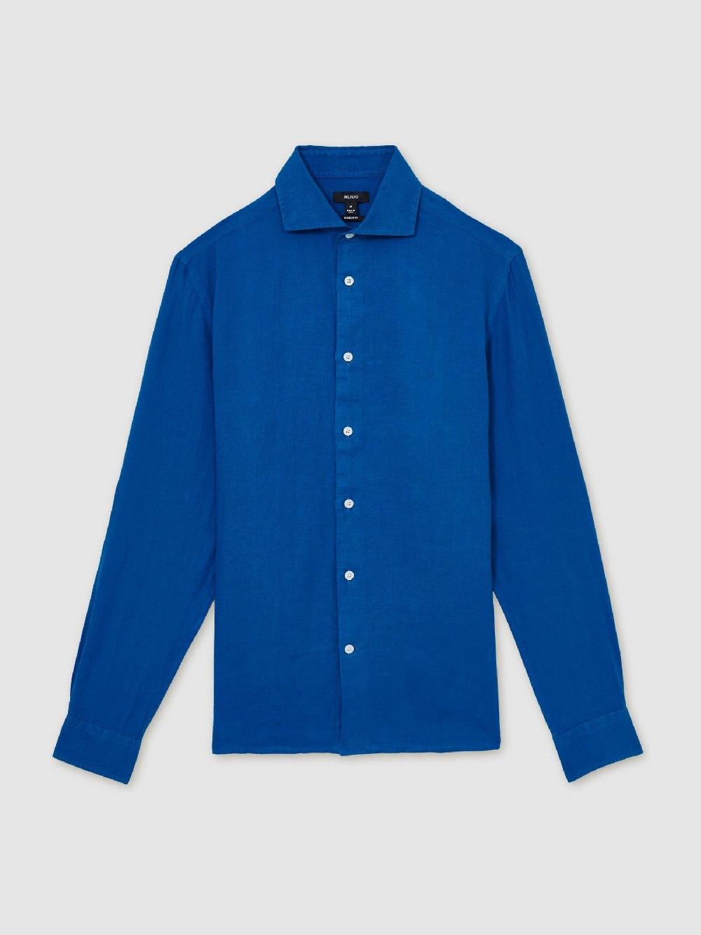 Reiss Linen Button-Through Shirt In Bright Blue