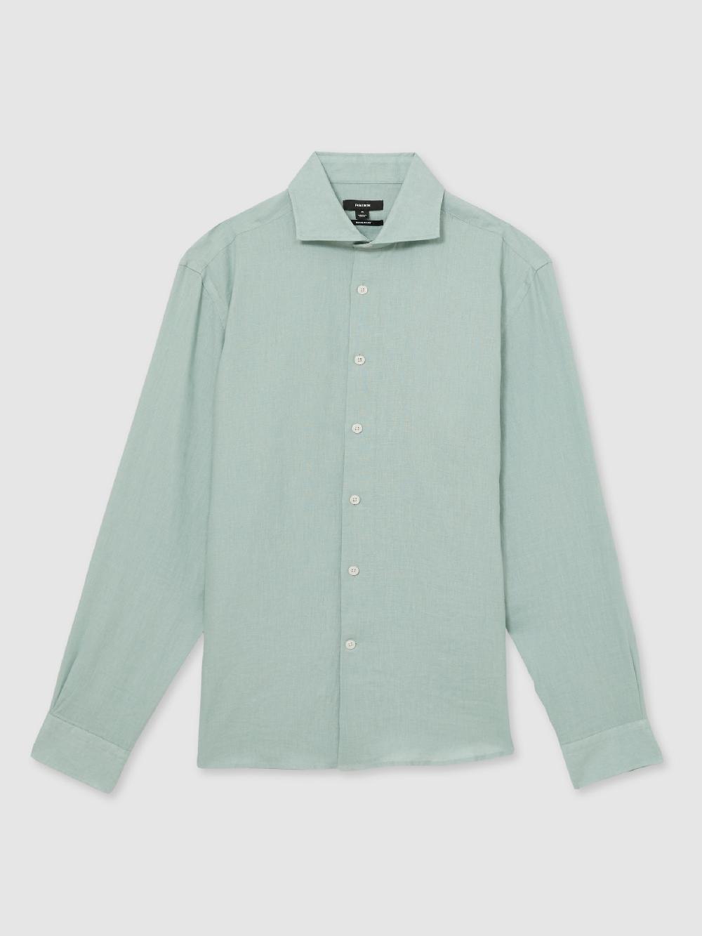 Reiss Linen Button-Through Shirt In Ocean Green