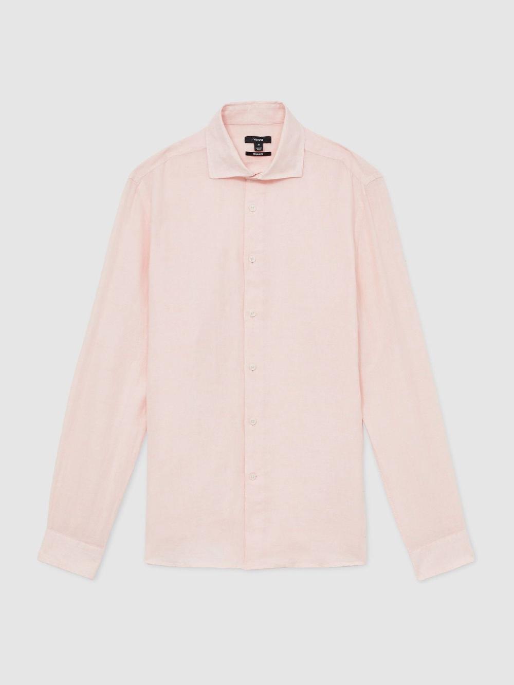 Reiss Linen Button-Through Shirt In Prep Pink