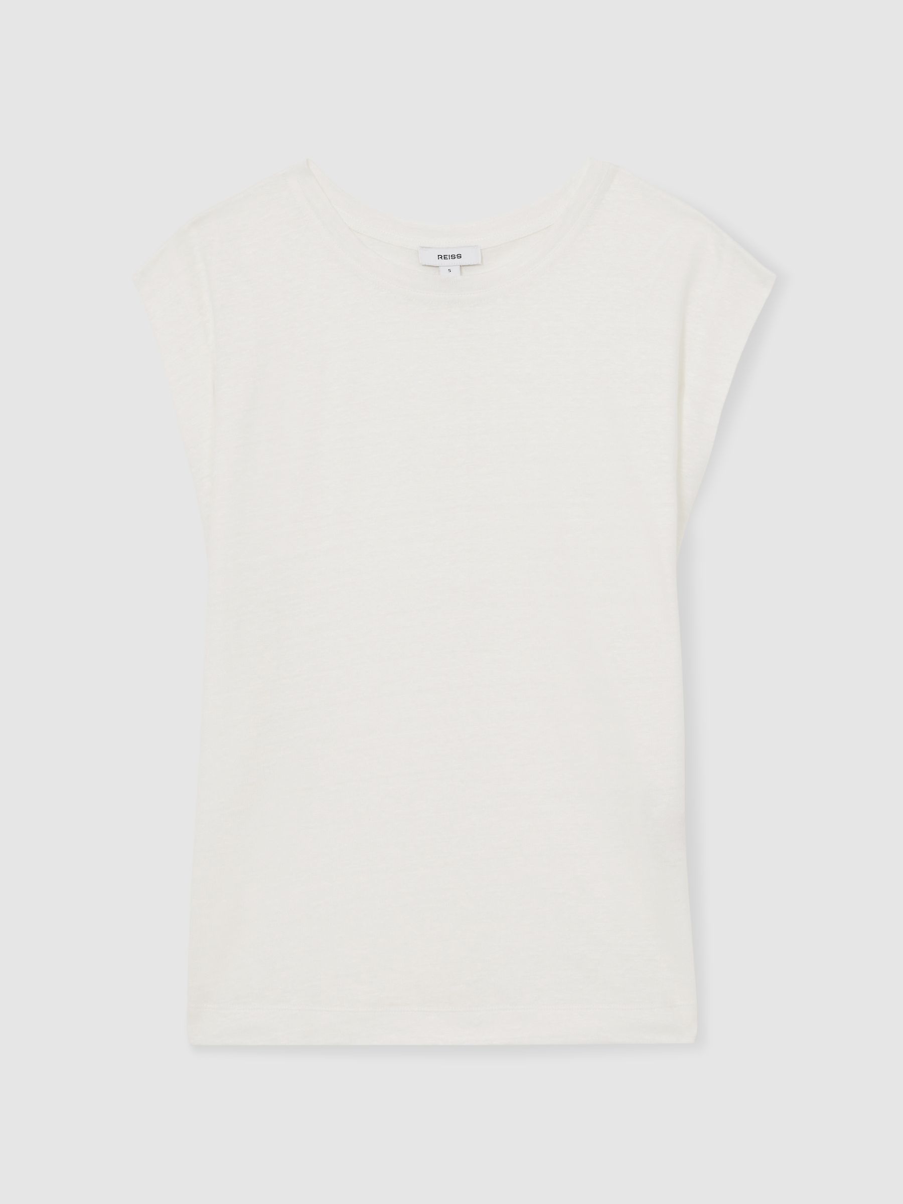 Reiss Linen Cap-Sleeve T-Shirt In White