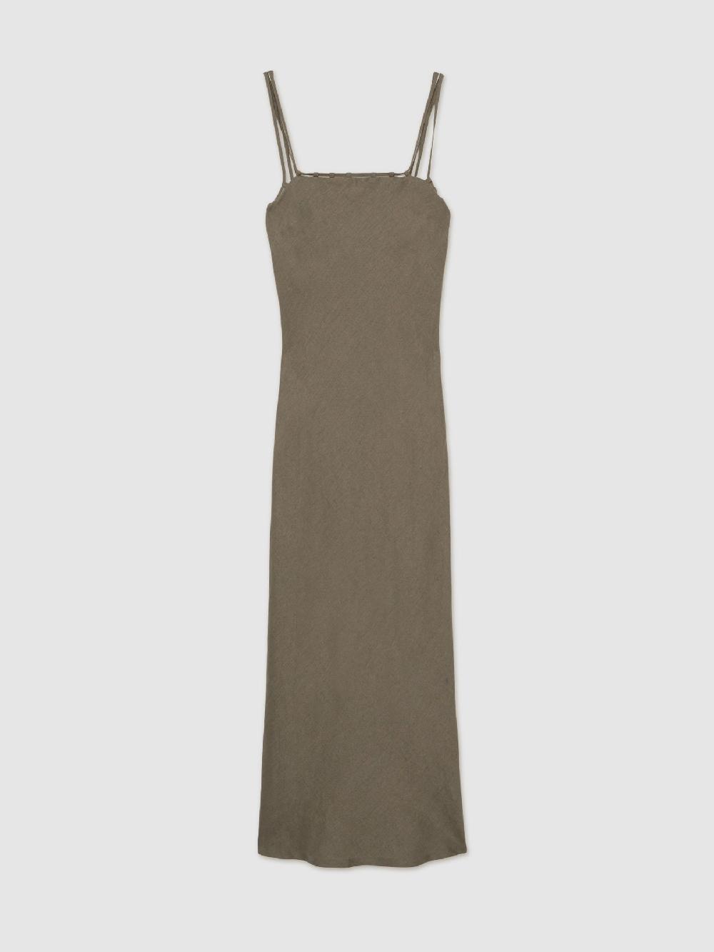 Reiss Linen Double-Strap Slip Dress In Khaki