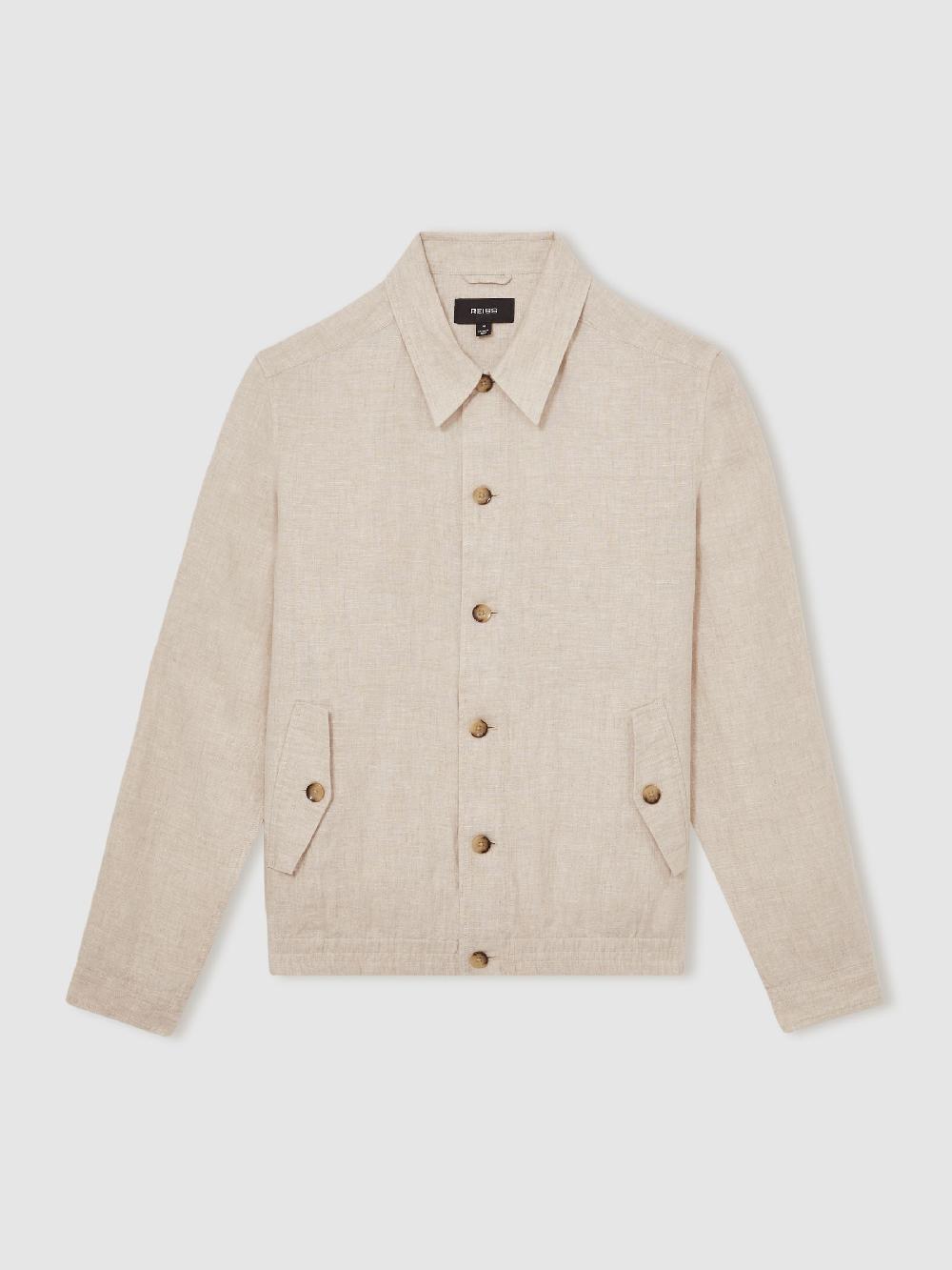 Reiss Linen Elasticated Hem Overshirt In Oatmeal