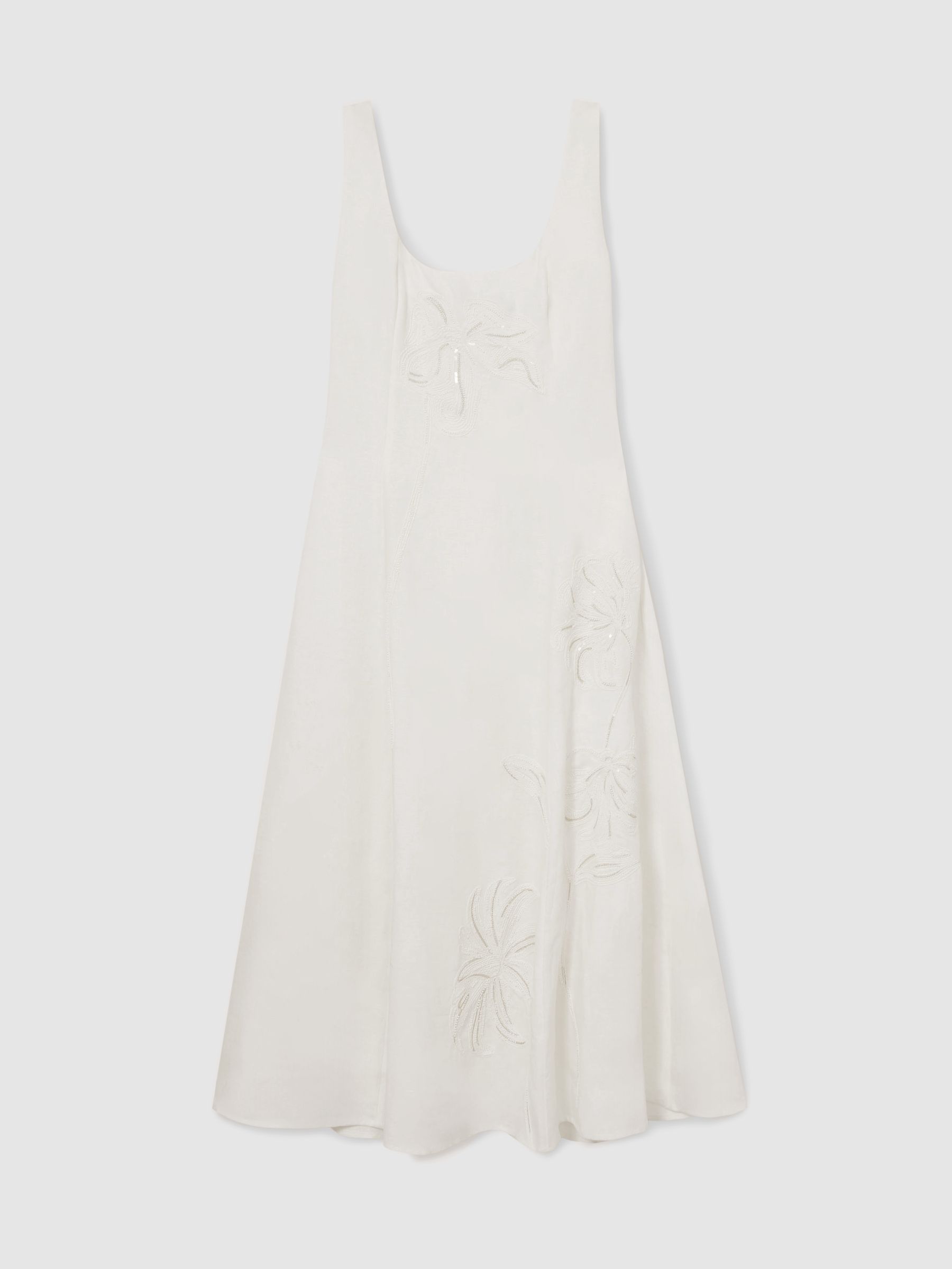 Reiss Linen Floral-Embroidered Midi Dress In Ivory