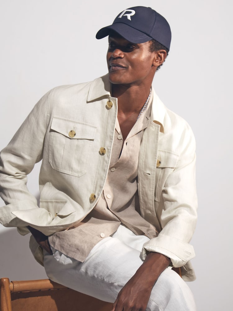 reiss Linen Four-Pocket Safari Jacket in Off White