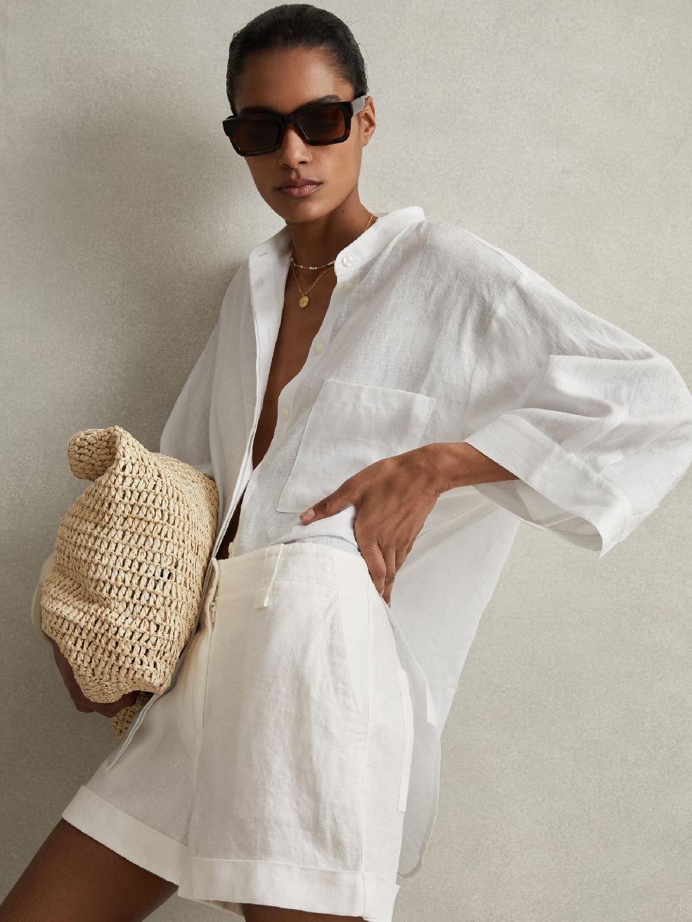 Reiss Linen Garment Dyed Shorts In White