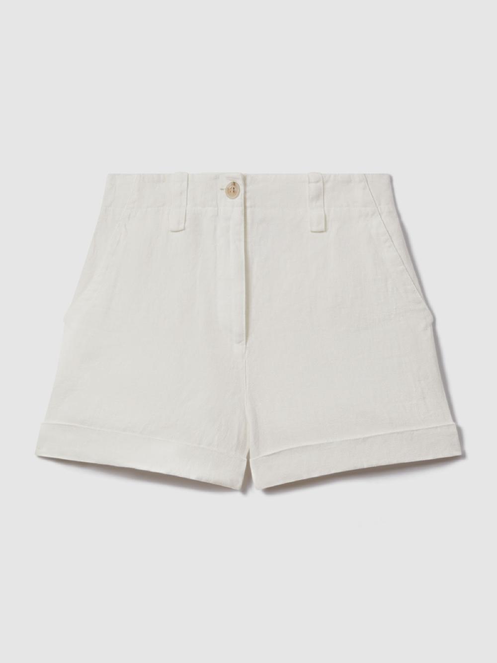 Reiss Linen Garment Dyed Shorts In White
