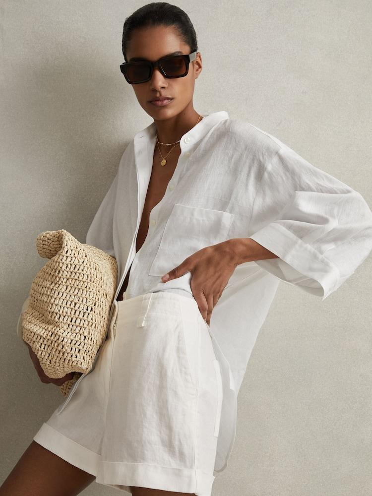 reiss Linen Garment Dyed Shorts in White