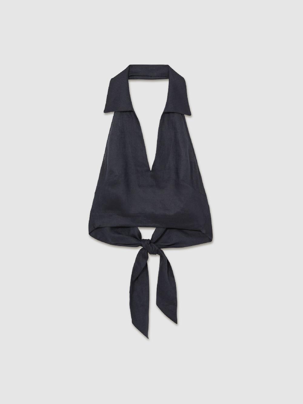 Reiss Linen Halterneck Top In Navy